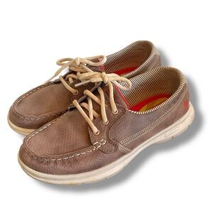 Skechers Boat Shoes Tan Brown Slip On Lightweight Gogo Max Comfort Loafers Sze 6